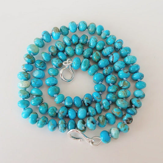 Kingman turquoise bead necklace with 4mm beads and a sterling silver clasp