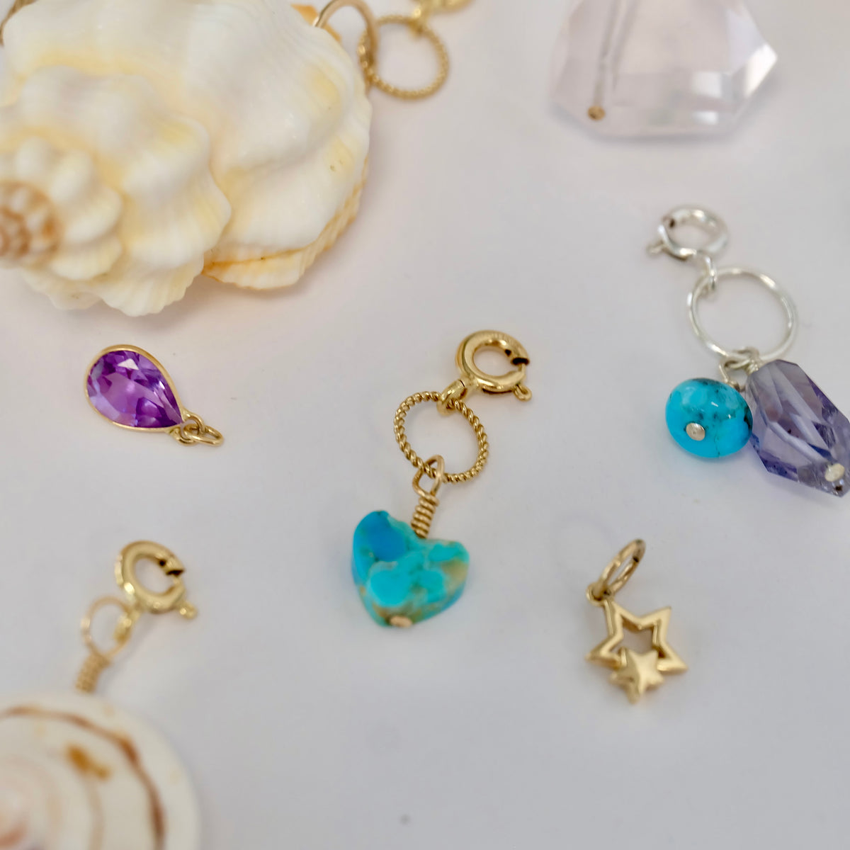 Kingman turquoise heart charm on 14K gold-filled wire