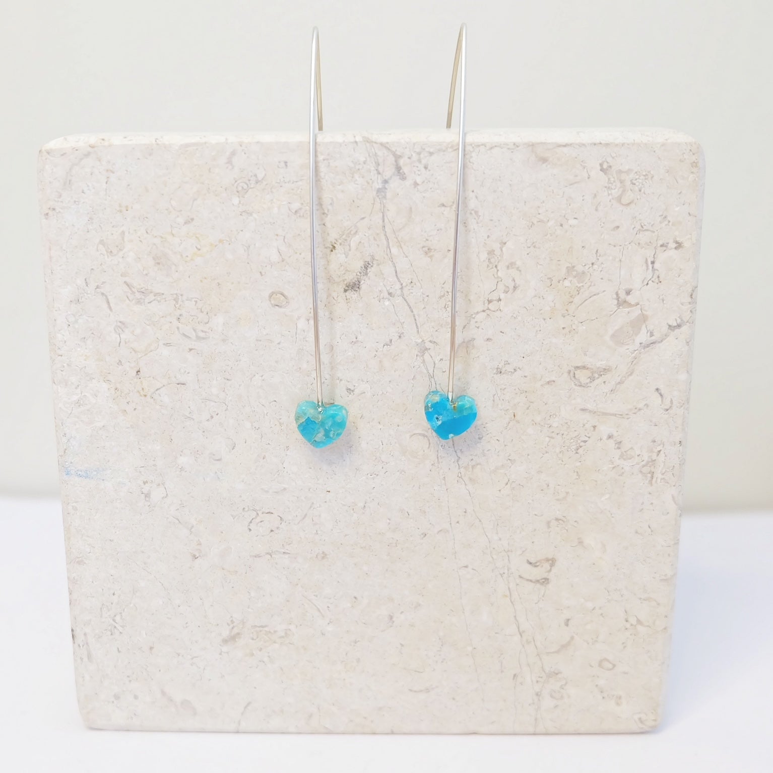 Kingman turquoise heart threader earrings in sterling silver