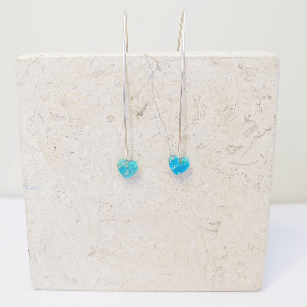 Kingman turquoise heart threader earrings in sterling silver