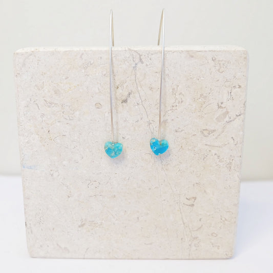 Kingman turquoise heart threader earrings in sterling silver