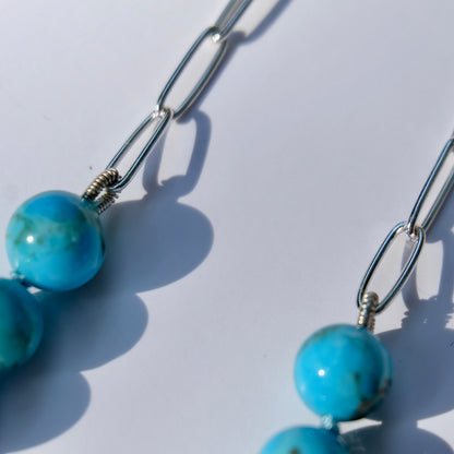 Hand-forged sterling silver S-clasp and 1-inch extender on a Kingman turquoise paperclip necklace