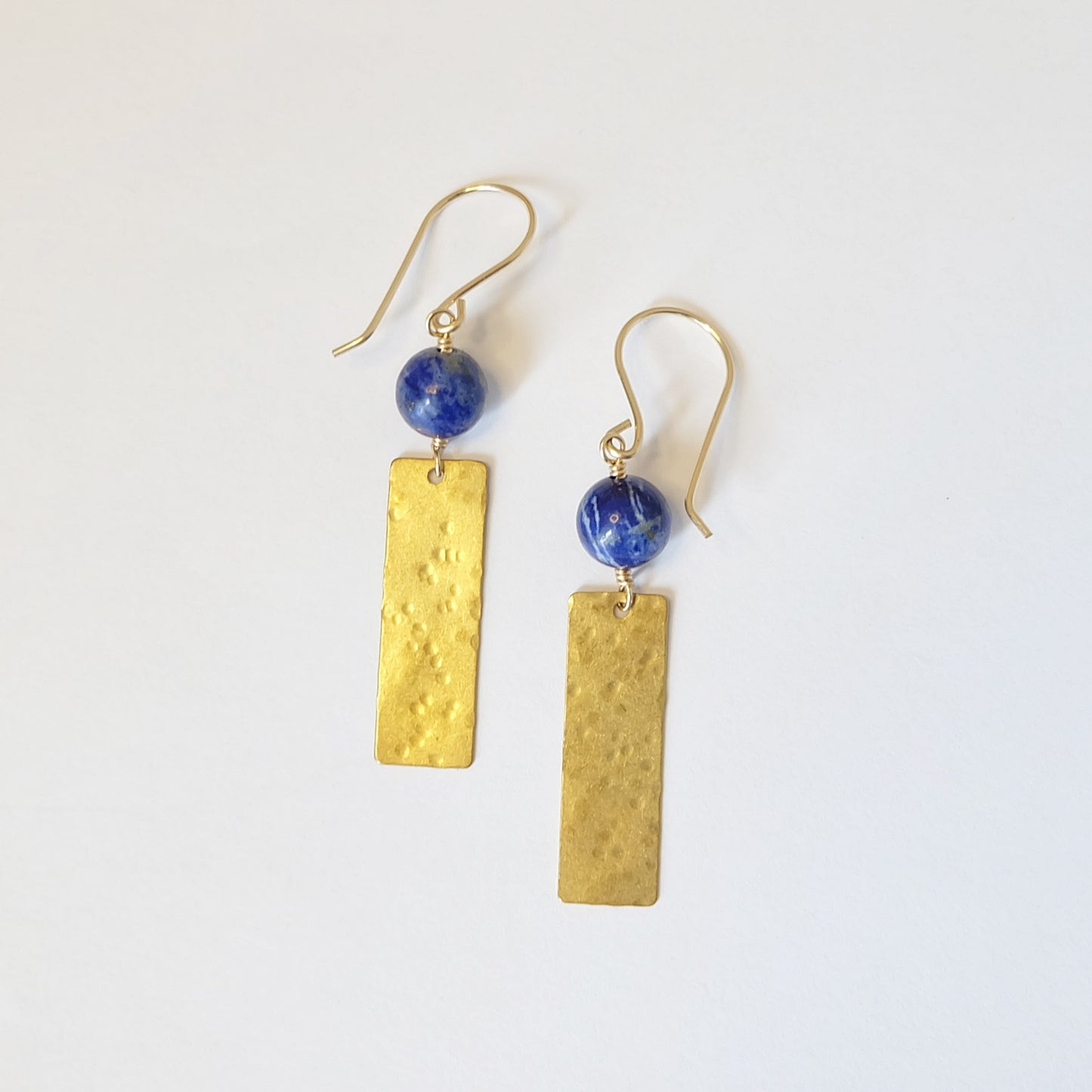 lapis lazuli hammered brass earrings