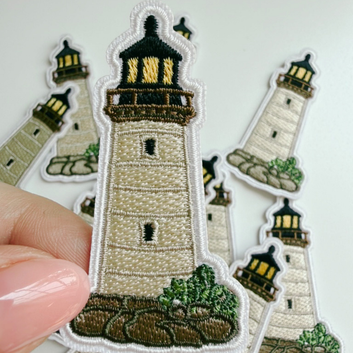 Lighthouse iron-on patch for tote bags, 2.5 inches