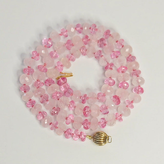 lose-up of Rose Quartz Pink Topaz Necklace