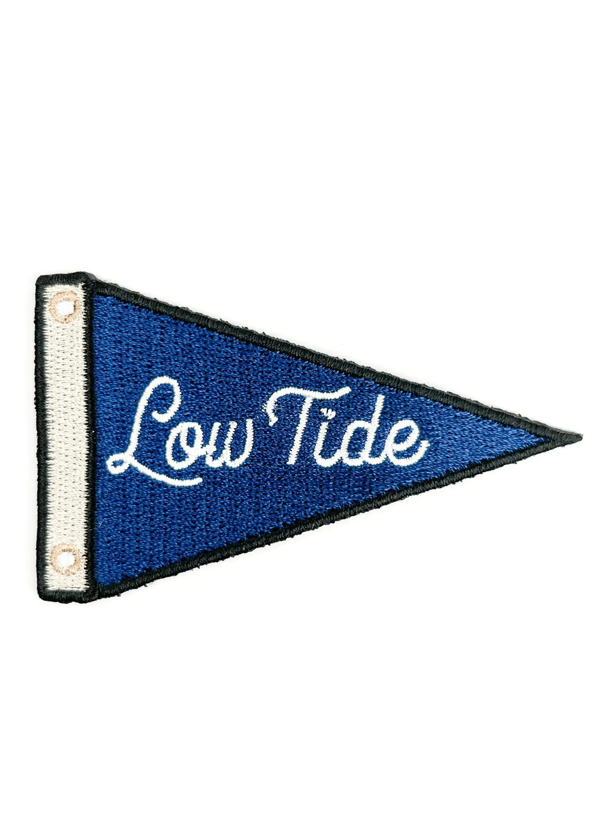 Low Tide pennant patch in blue with white lettering