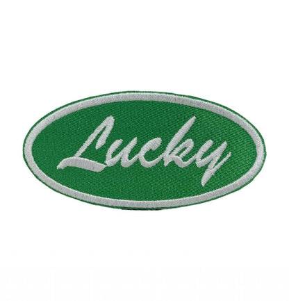 Lucky oval embroidered iron-on patch, view 4