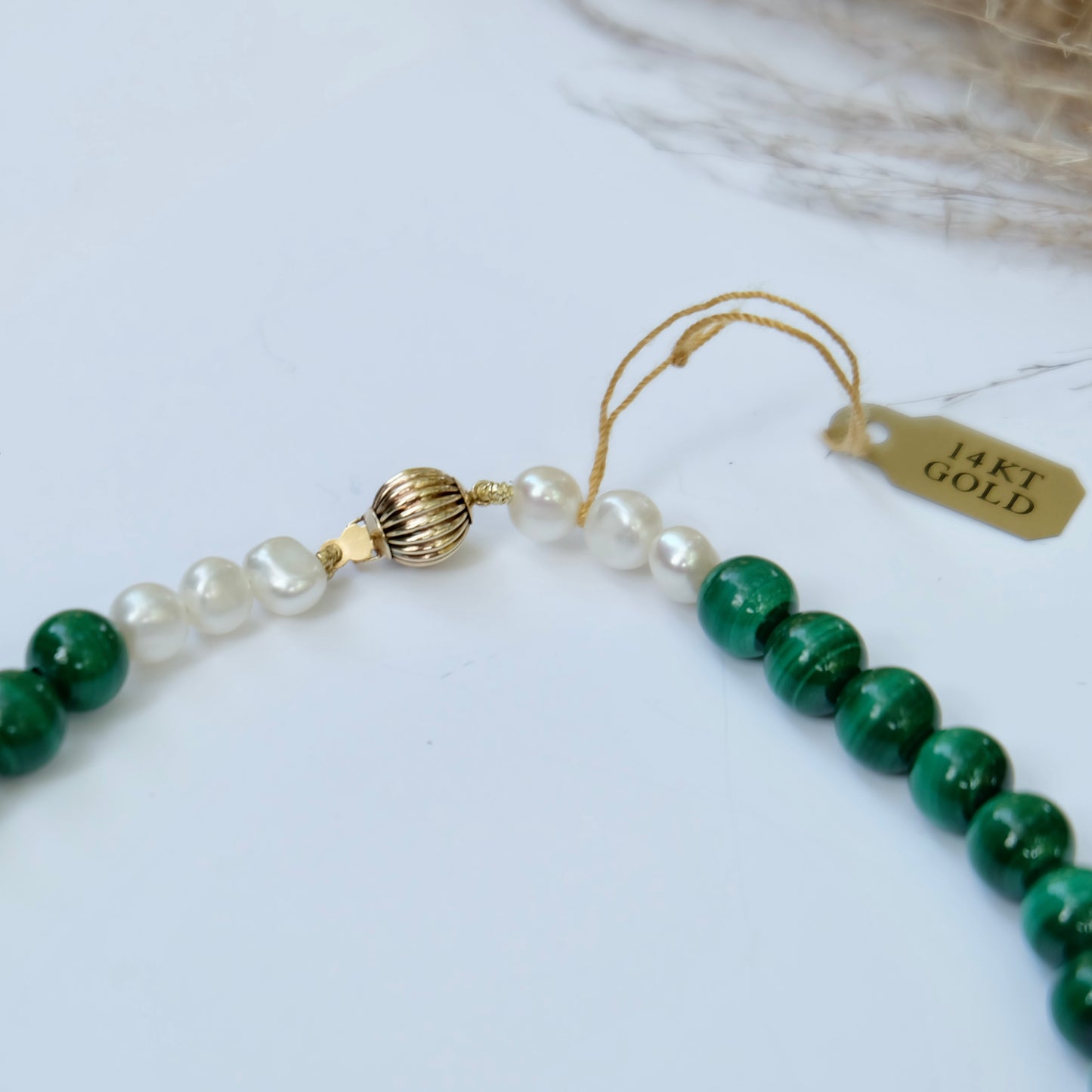 Malachite Beaded necklace with 14k gold clasp