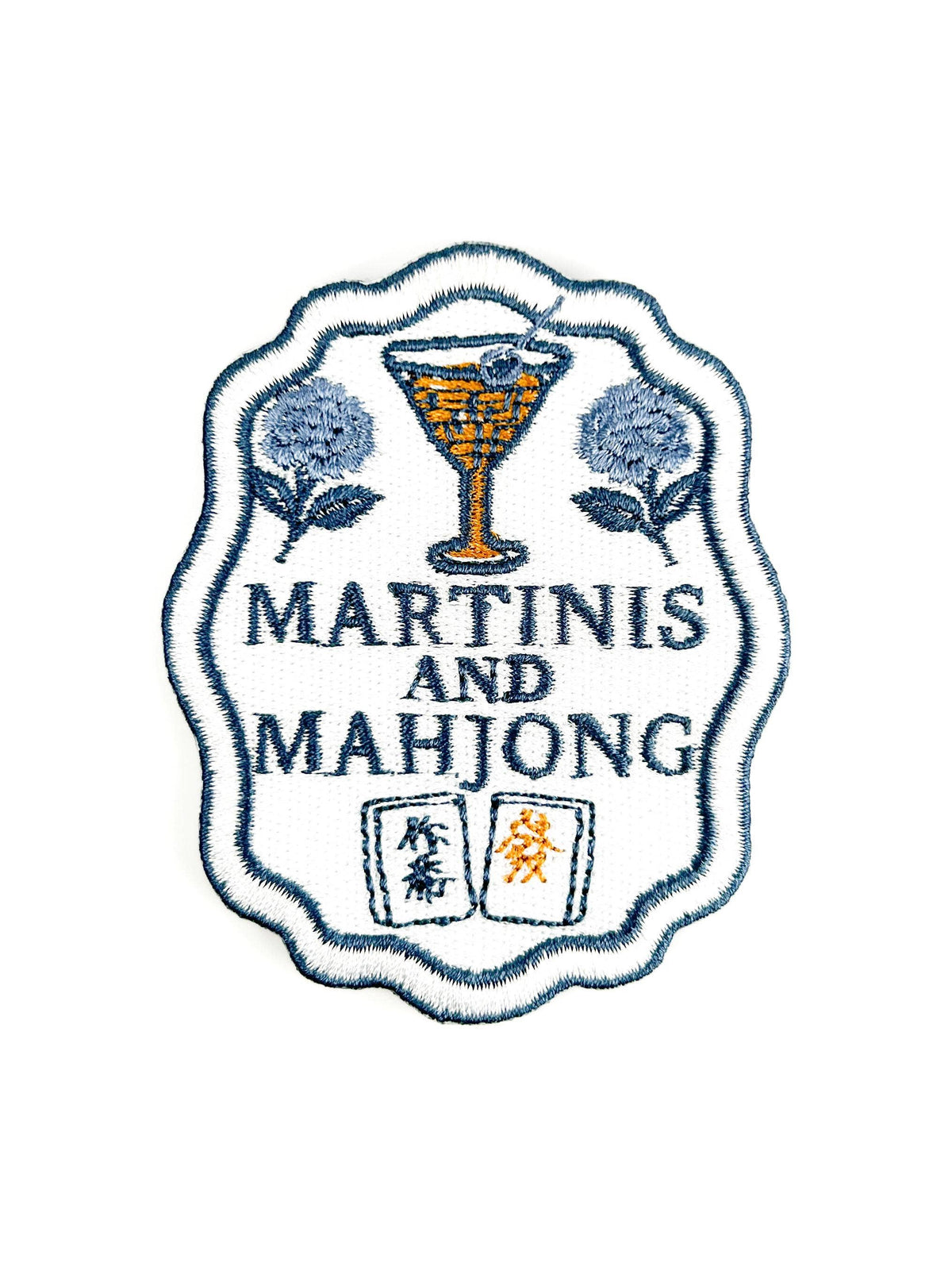Martinis and Mahjong embroidered iron-on patch, view 2