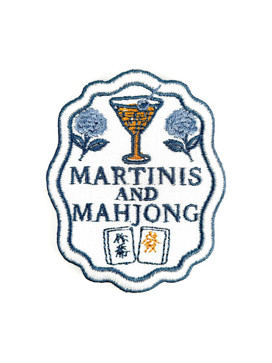 Martinis and Mahjong game night patch, 2.5 x 3 inches