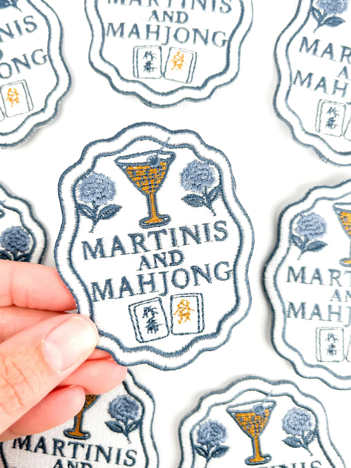 Martinis and Mahjong embroidered iron-on patch, view 3