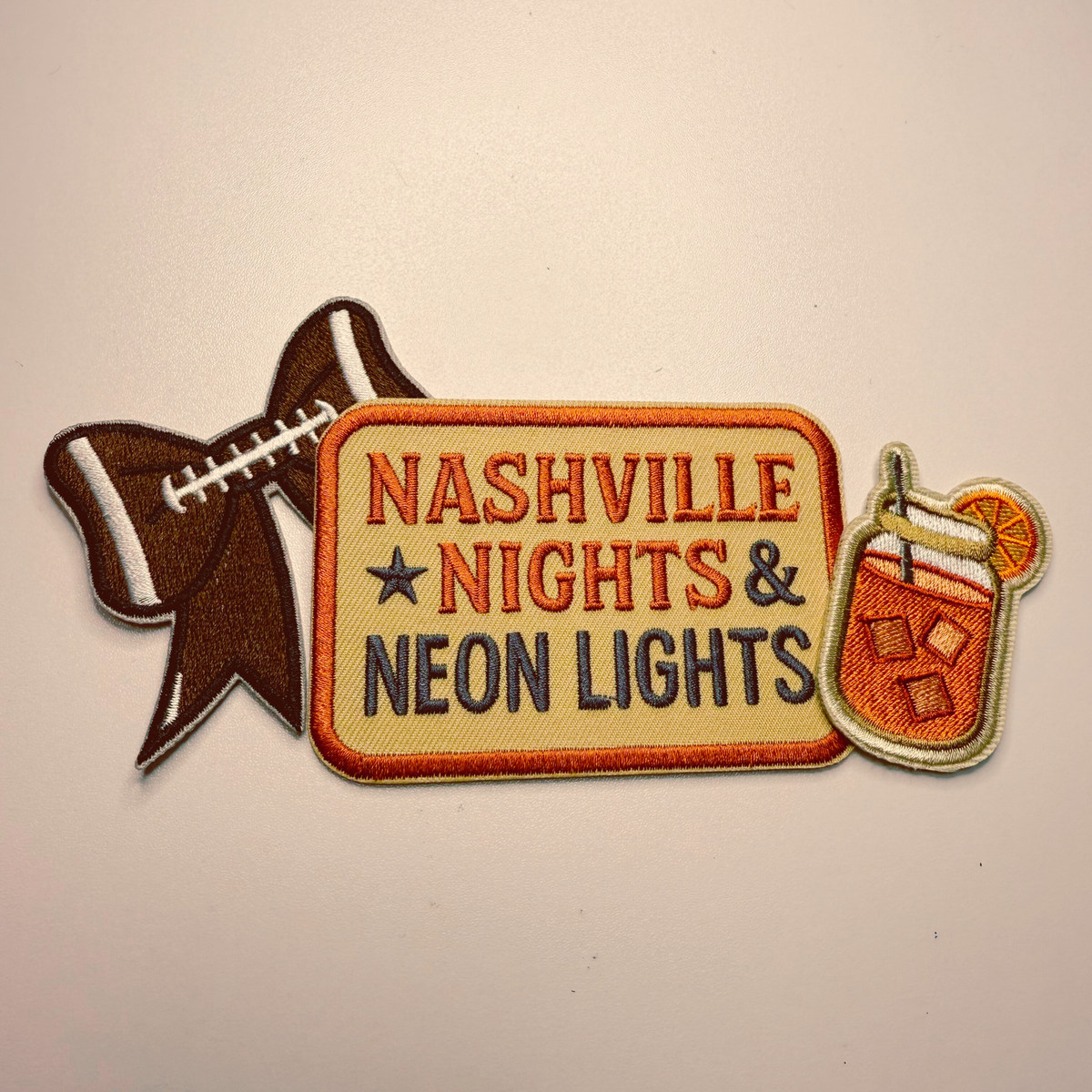 Mason jar embroidered patch with cream stitched border