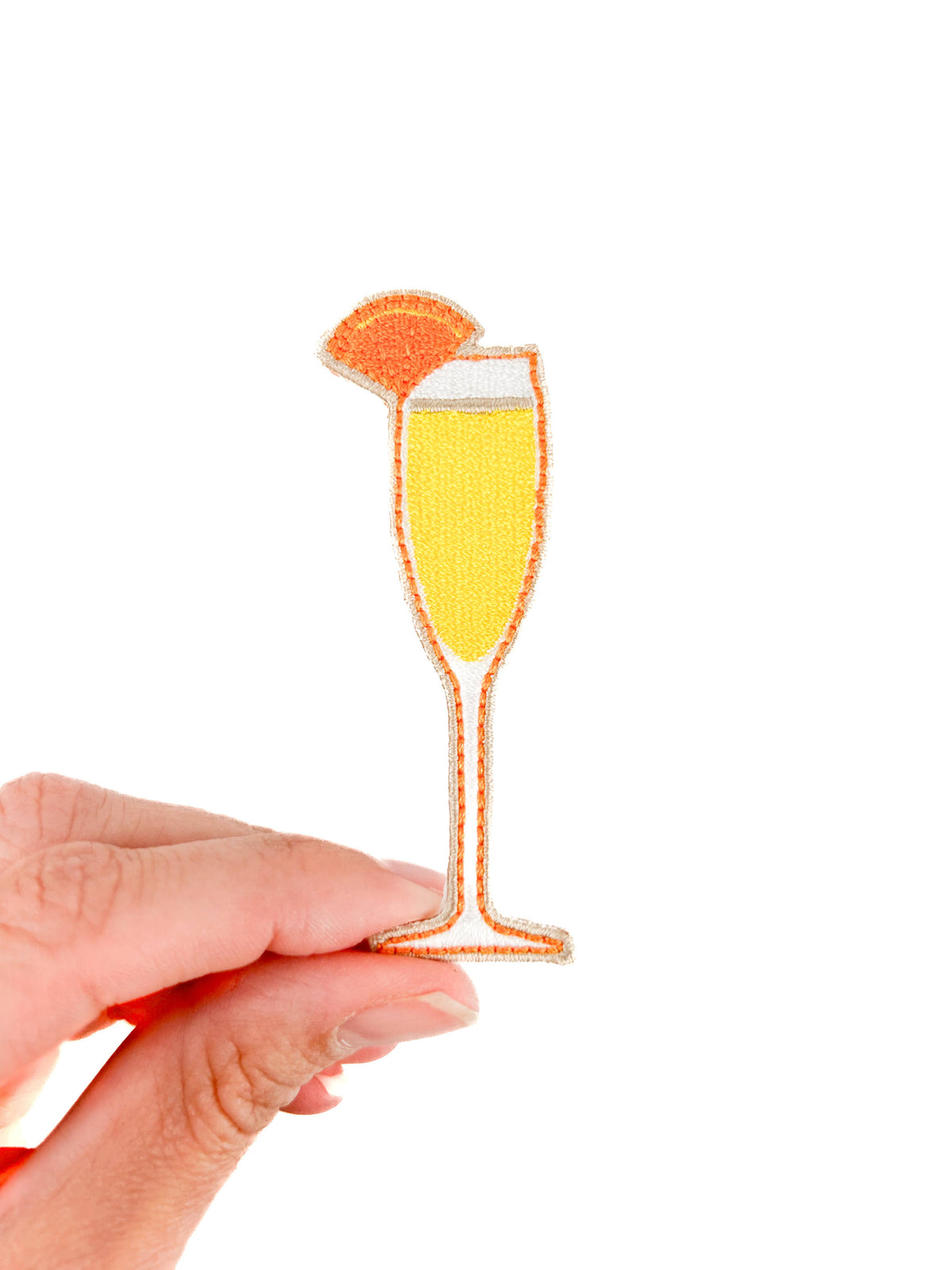 Mimosa champagne glass embroidered iron-on patch, view 2