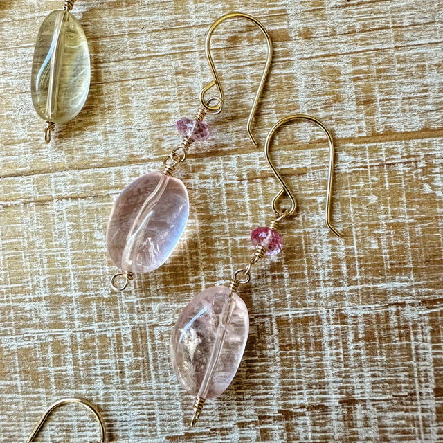 Morganite and pink topaz beaded dangle earrings on 14K gold-filled wire