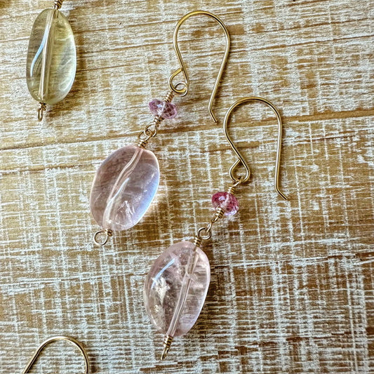 Morganite and pink topaz beaded dangle earrings on 14K gold-filled wire