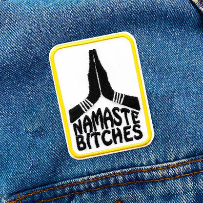 Namaste Bitches embroidered iron on patch, 3x2 inches