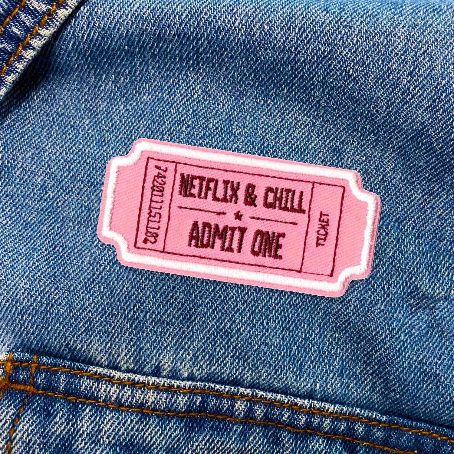 Netflix and Chill embroidered iron on patch, 1.5x3 inches
