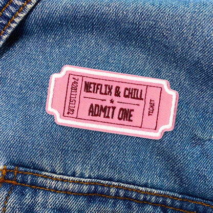 Netflix and Chill embroidered iron on patch, 1.5x3 inches