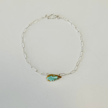 Number 8 Turquoise Paperclip Necklace with a vibrant pear shaped turquoise cabochon and handmade sterling silver links.