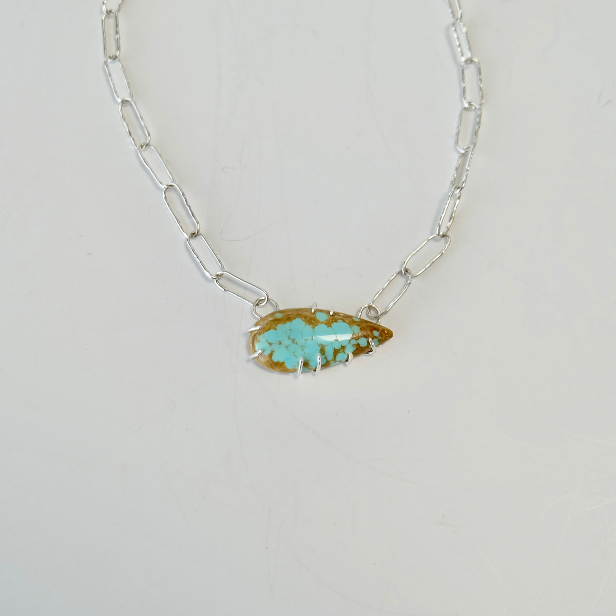 Handmade sterling silver paperclip necklace with a Number 8 turquoise pendant