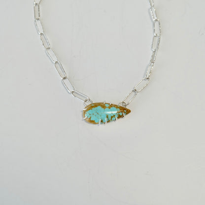 Handmade sterling silver paperclip necklace with a Number 8 turquoise pendant