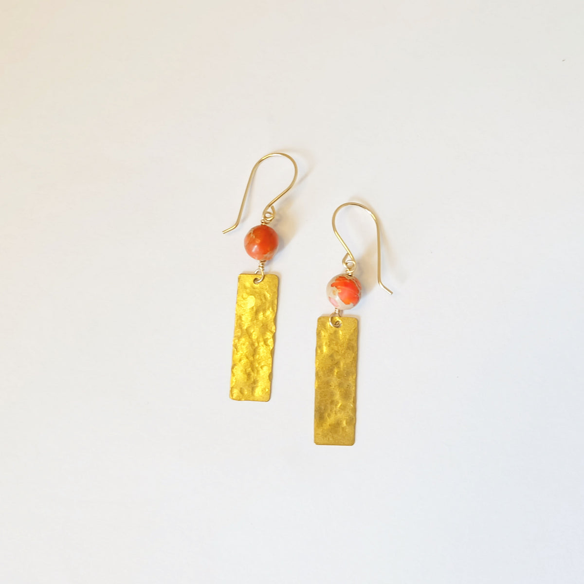 Orange jasper hammered brass dangle earrings