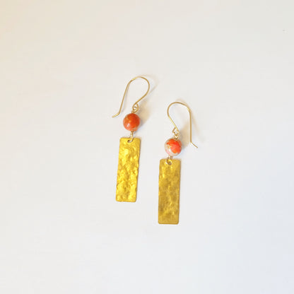 Orange jasper hammered brass dangle earrings