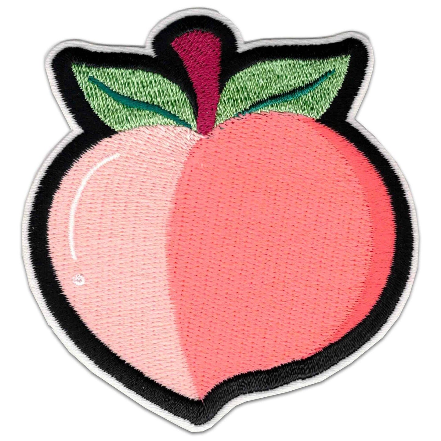 Peach embroidered iron on patch, 2.5 inches