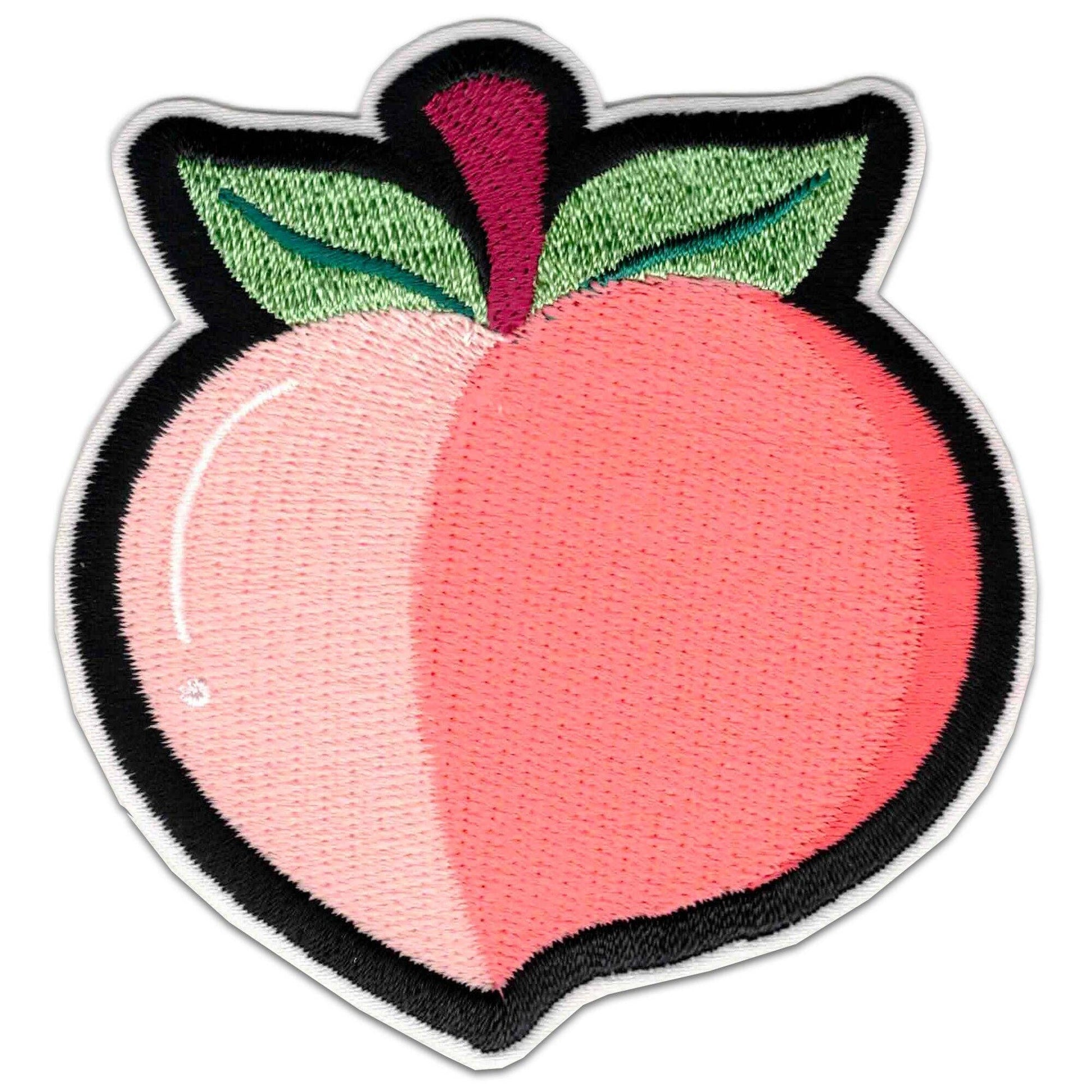 Peach embroidered iron on patch, 2.5 inches