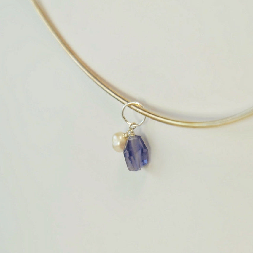 pearl and iolite sterling silver charm