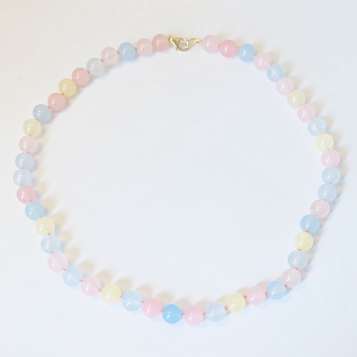 pink bead necklace gold