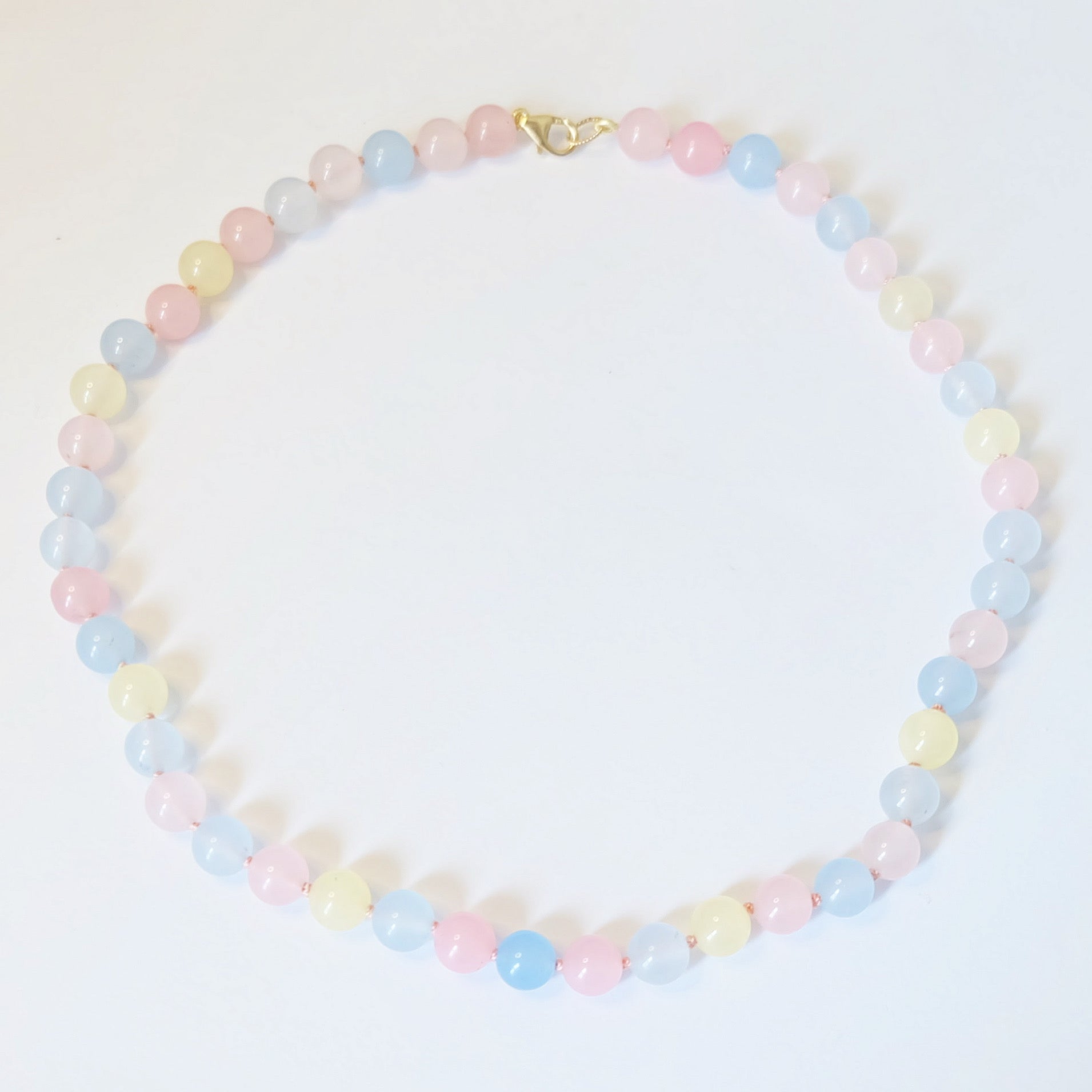 pink bead necklace gold