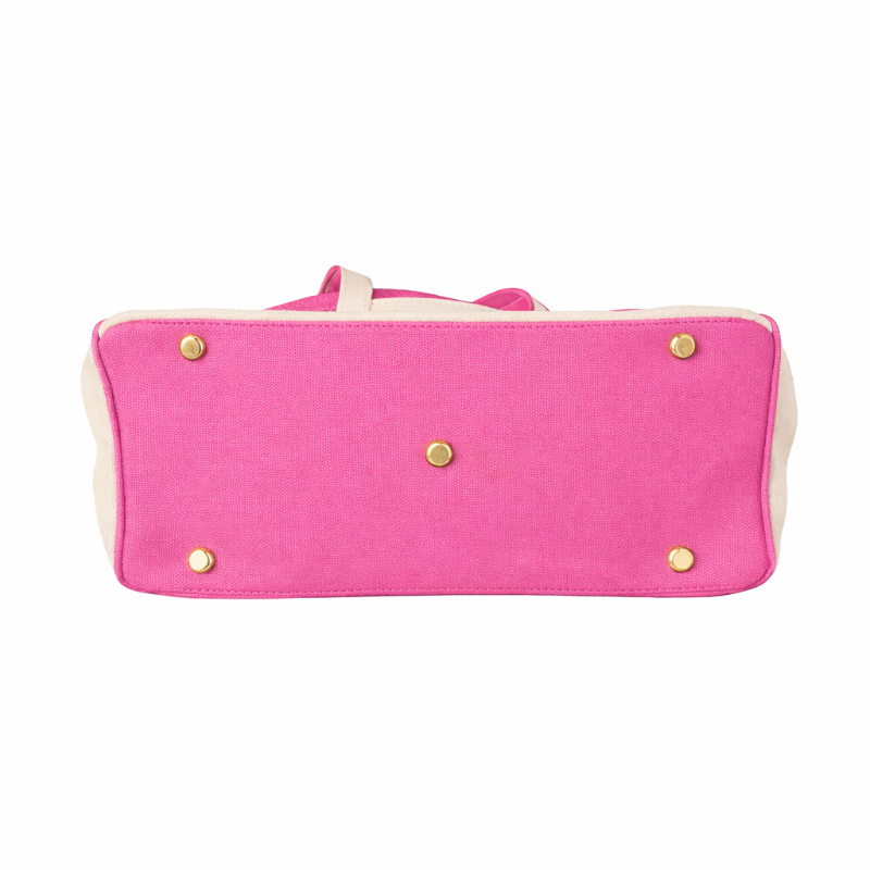 Pink Boatkin bag bottom with gold feet