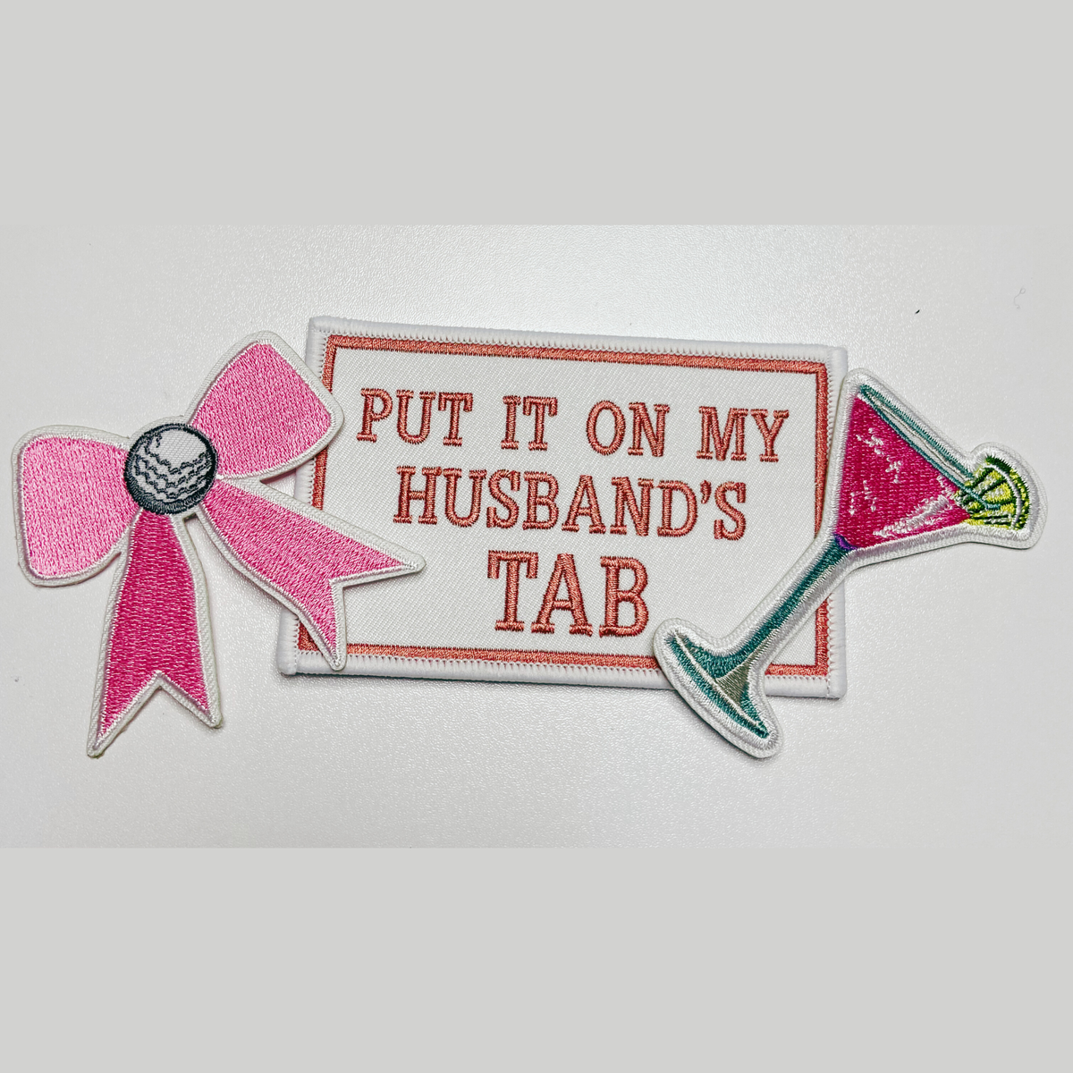 Pink cocktail embroidered iron-on patch, view 3