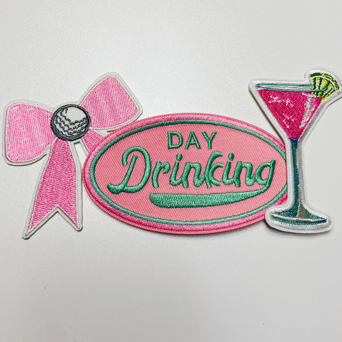 Pink cocktail embroidered iron-on patch, view 4
