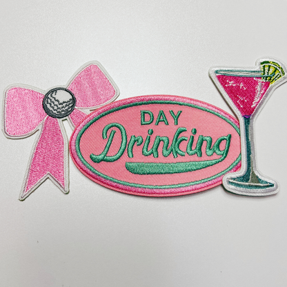 Pink cocktail embroidered iron-on patch, view 4
