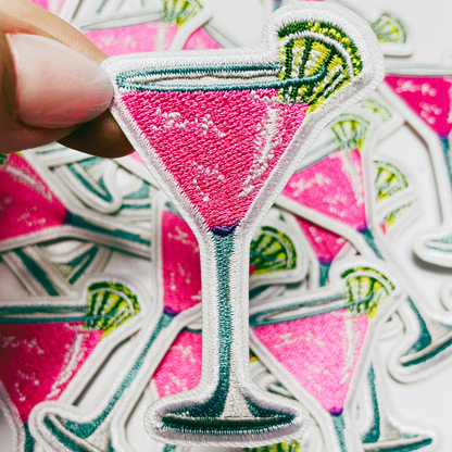 Pink cocktail embroidered iron-on patch