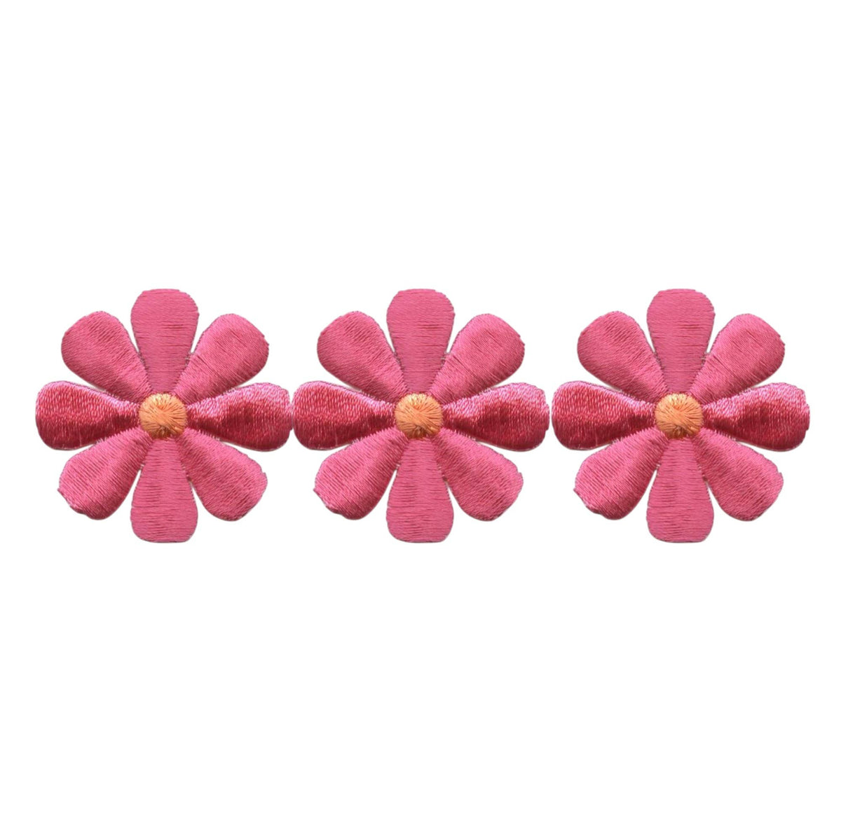 Fuchsia pink daisy embroidered iron-on patch