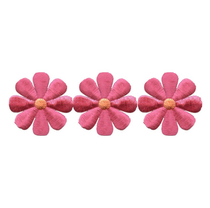 Fuchsia pink daisy embroidered iron-on patch