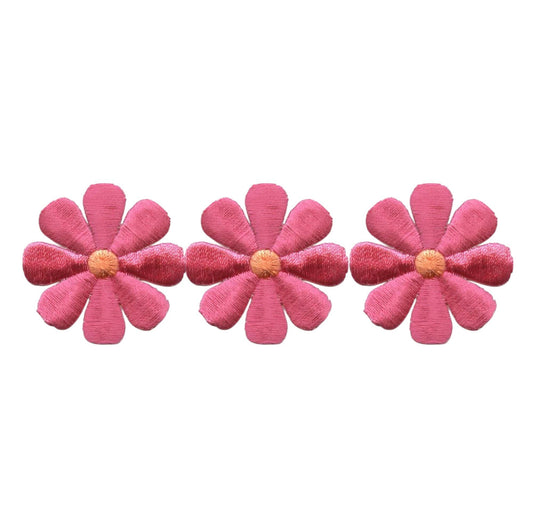 Fuchsia pink daisy embroidered iron-on patch