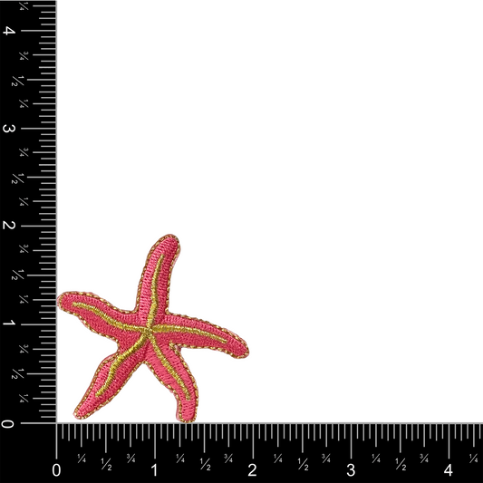 Pink starfish patch with gold accents, 2 inches