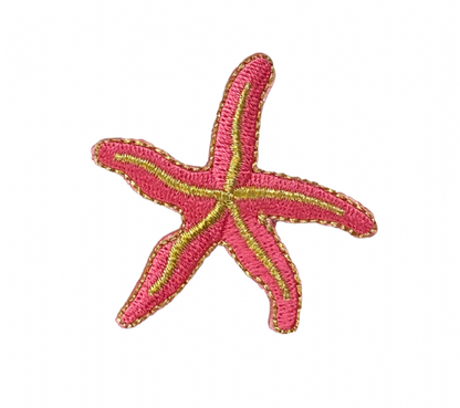 Pink and gold starfish embroidered iron-on patch