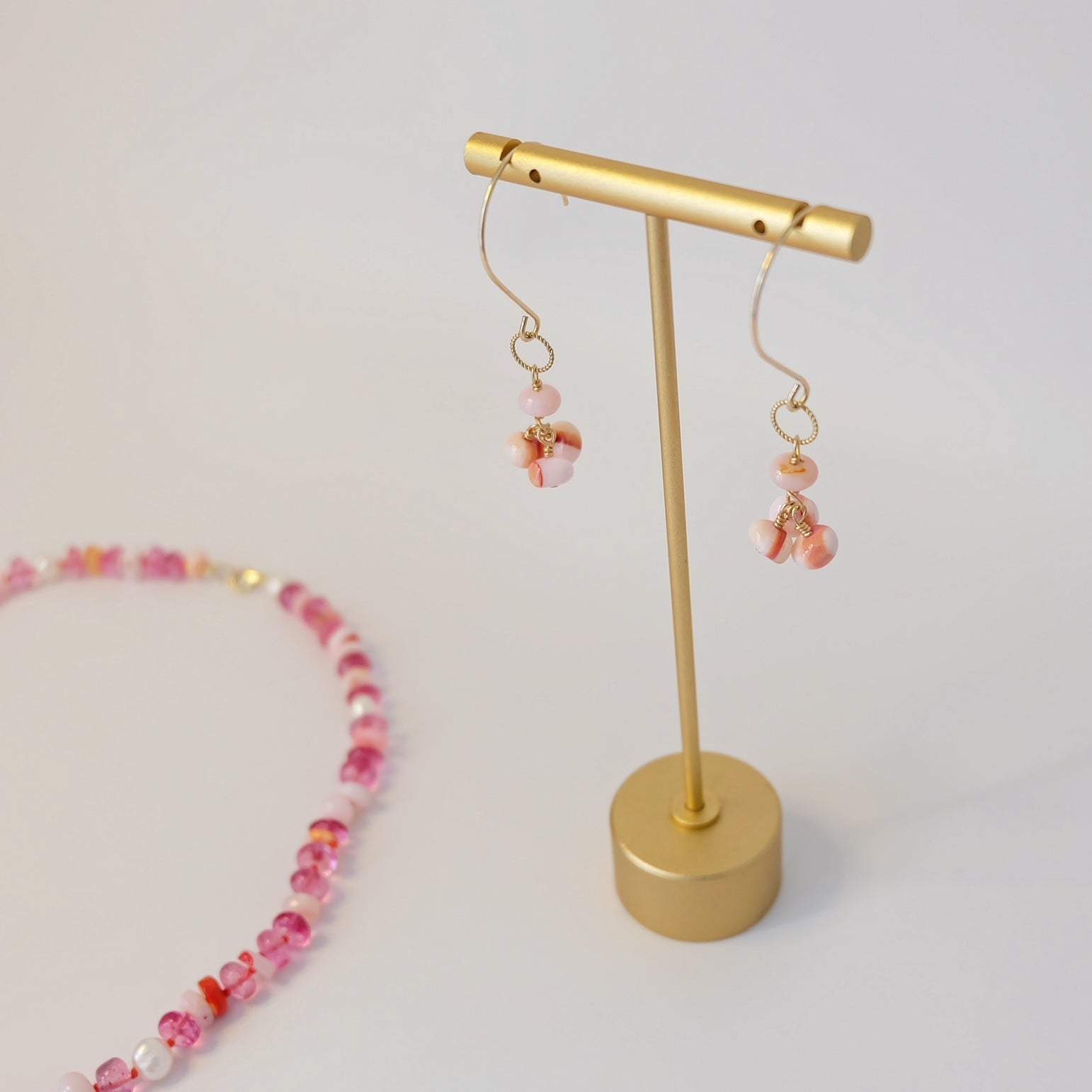 pink opal beaded dangle earrings