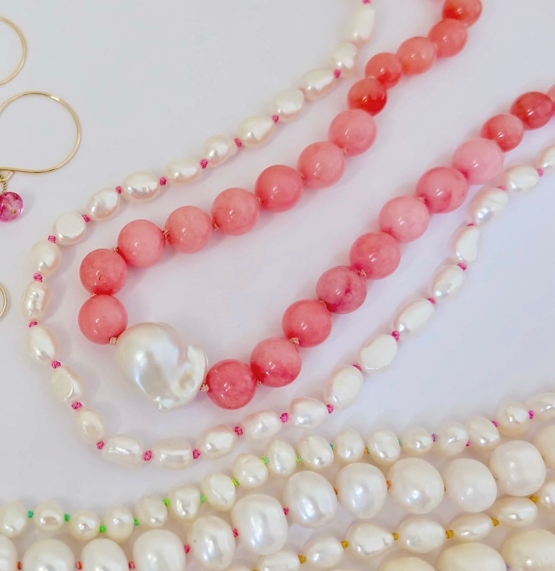 Pink pearl necklace with 14K gold clasp