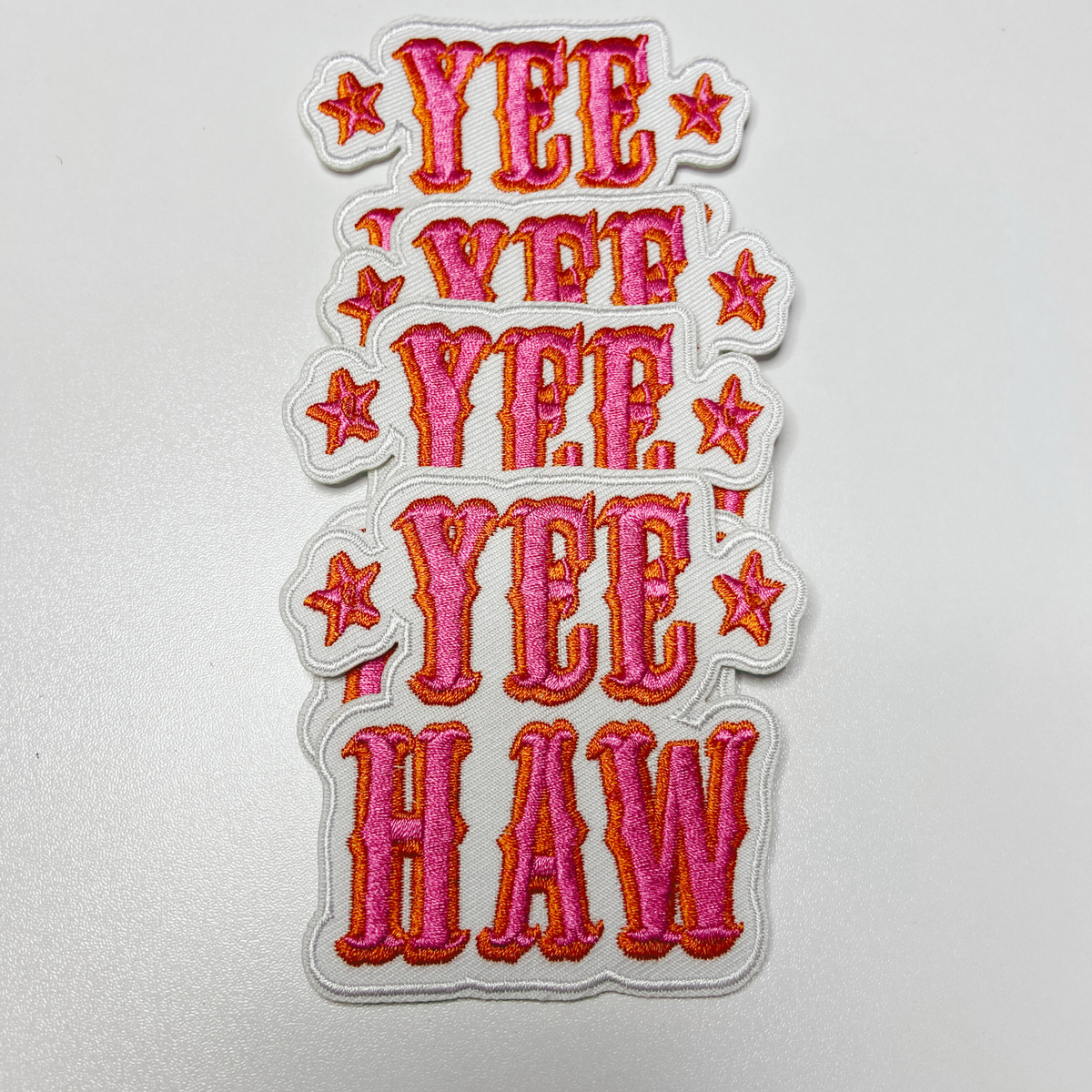 Pink Yee Haw Western iron-on patch for Nashville bachelorettes and rodeo weekends