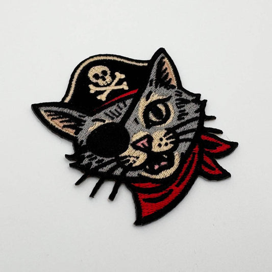 Pirate cat patch, about 3 x 3 inches