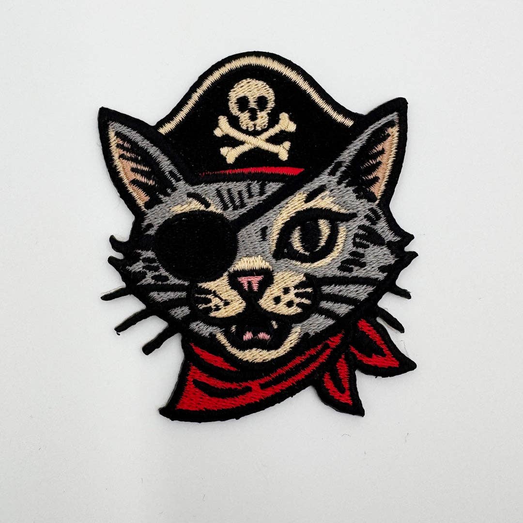 Pirate cat embroidered iron-on patch