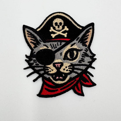 Pirate cat embroidered iron-on patch