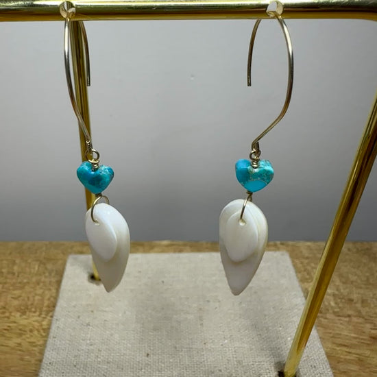 Kingman Turquoise Heart Mother of Pearl Earrings