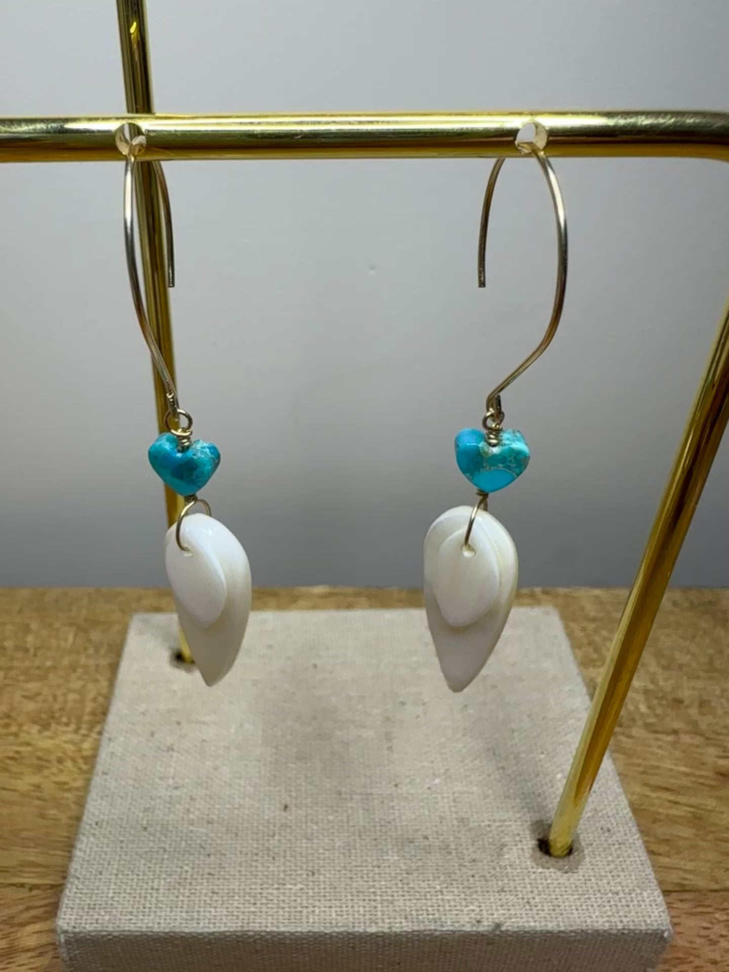 Kingman Turquoise Heart Mother of Pearl Earrings